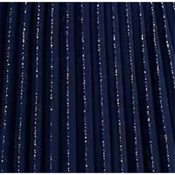 Womens Navy Metallic Pull On Styling Tea-Length Cocktail Pleated Skirt - Picture 6 of 8